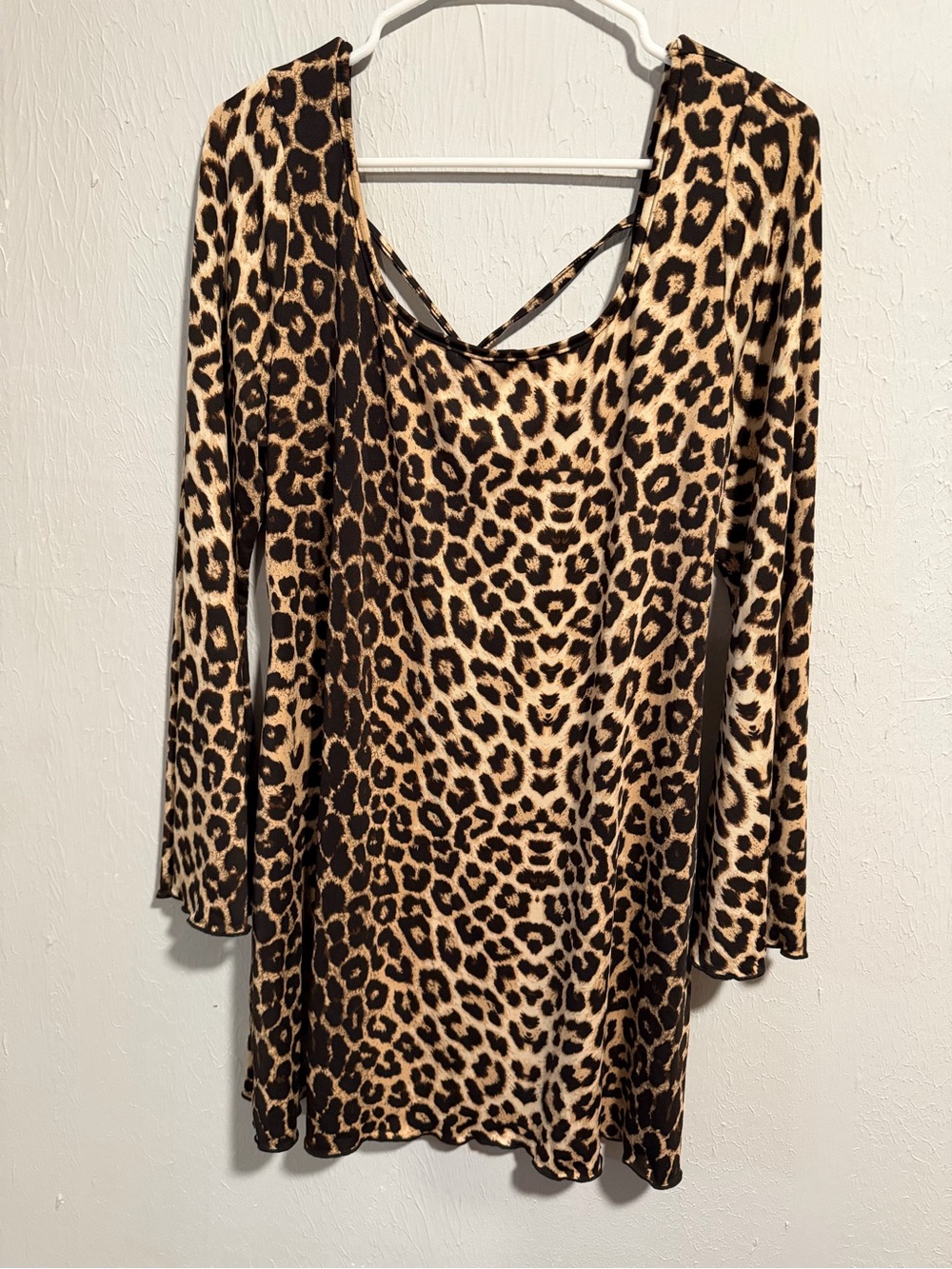 Leopard Print Long Sleeve Women’s Dress - Tan and Black